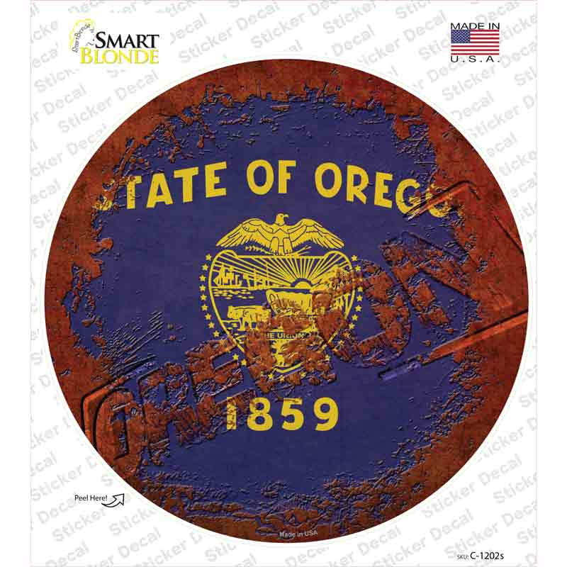 Oregon Rusty Stamped Novelty Circle Sticker Decal