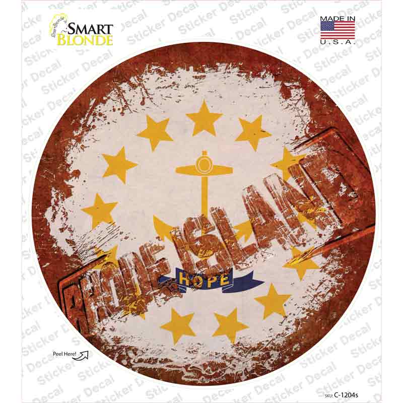 Rhode Island Rusty Stamped Novelty Circle Sticker Decal
