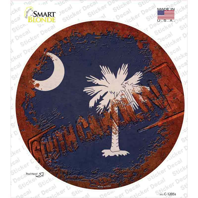 South Carolina Rusty Stamped Novelty Circle Sticker Decal