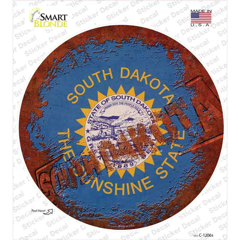 South Dakota Rusty Stamped Novelty Circle Sticker Decal