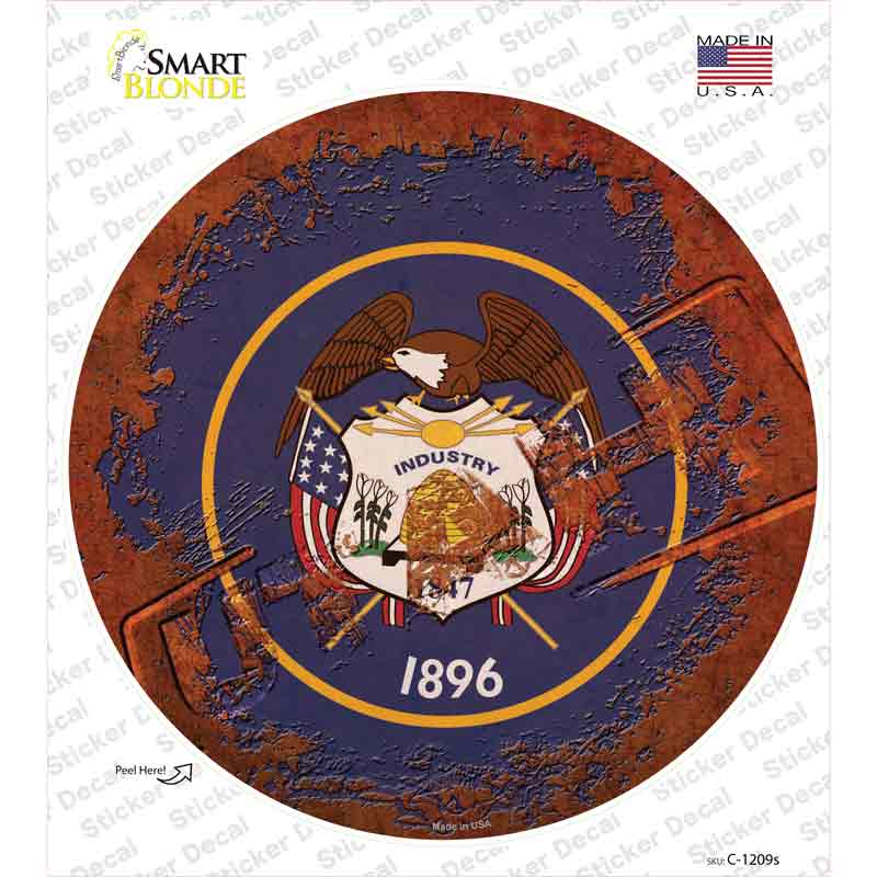 Utah Rusty Stamped Novelty Circle Sticker Decal