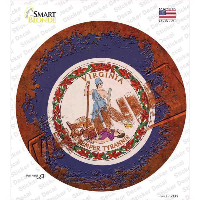 Virginia Rusty Stamped Novelty Circle Sticker Decal
