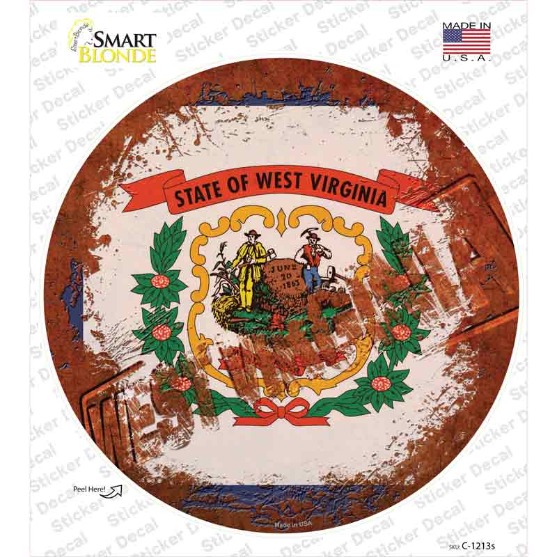 West Virginia Rusty Stamped Novelty Circle Sticker Decal