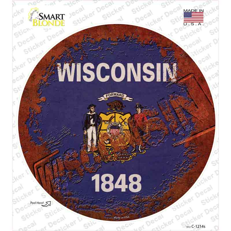 Wisconsin Rusty Stamped Novelty Circle Sticker Decal