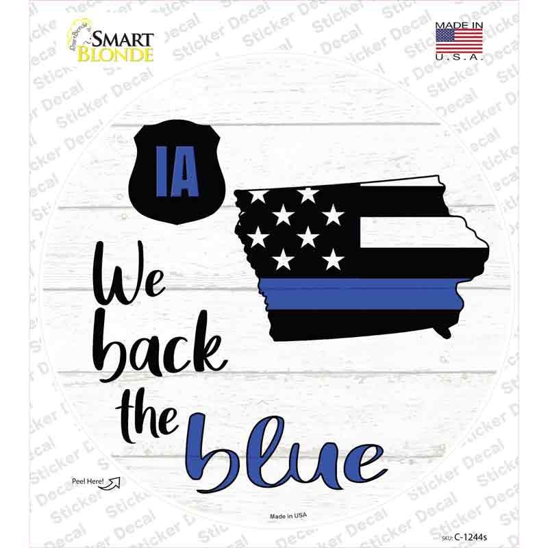 Iowa Back The Blue Novelty Circle Sticker Decal