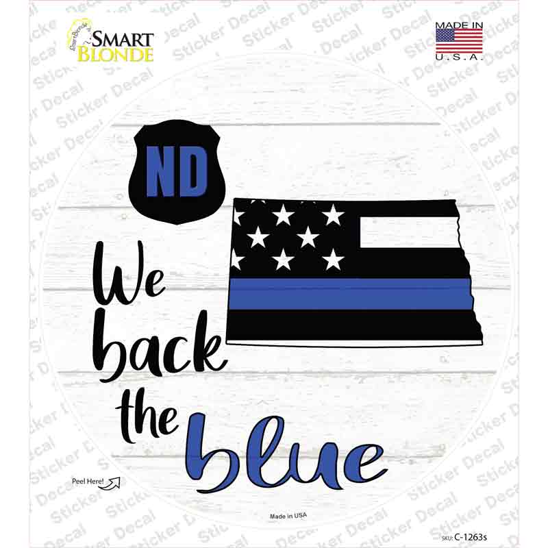 North Dakota Back The Blue Novelty Circle Sticker Decal