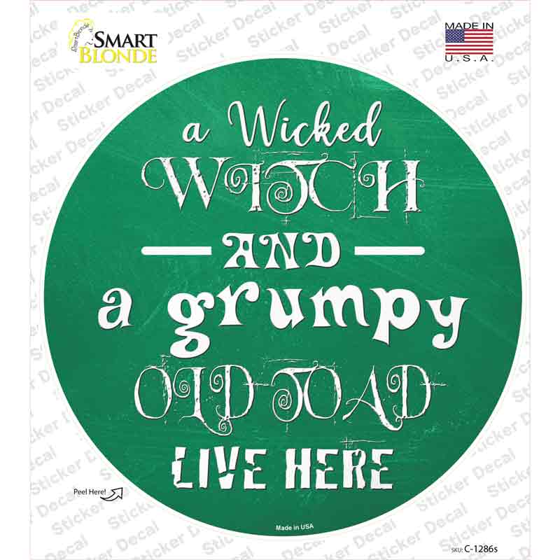 Wicked Witch and Grumpy Toad Novelty Circle Sticker Decal