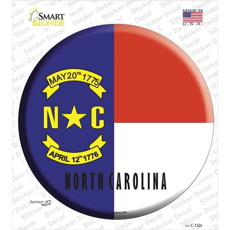 North Carolina State Flag Novelty Circle Sticker Decal
