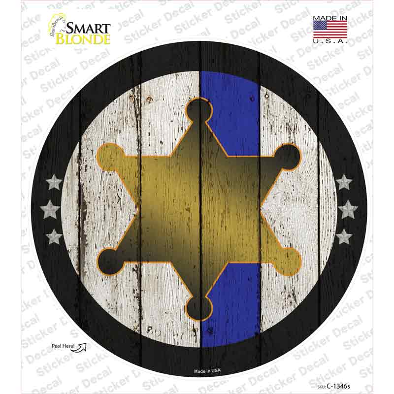 Sheriff Star Blue Line Novelty Circle Sticker Decal