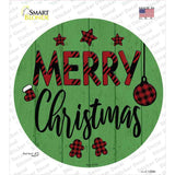 Merry Christmas Plaid Green Novelty Circle Sticker Decal