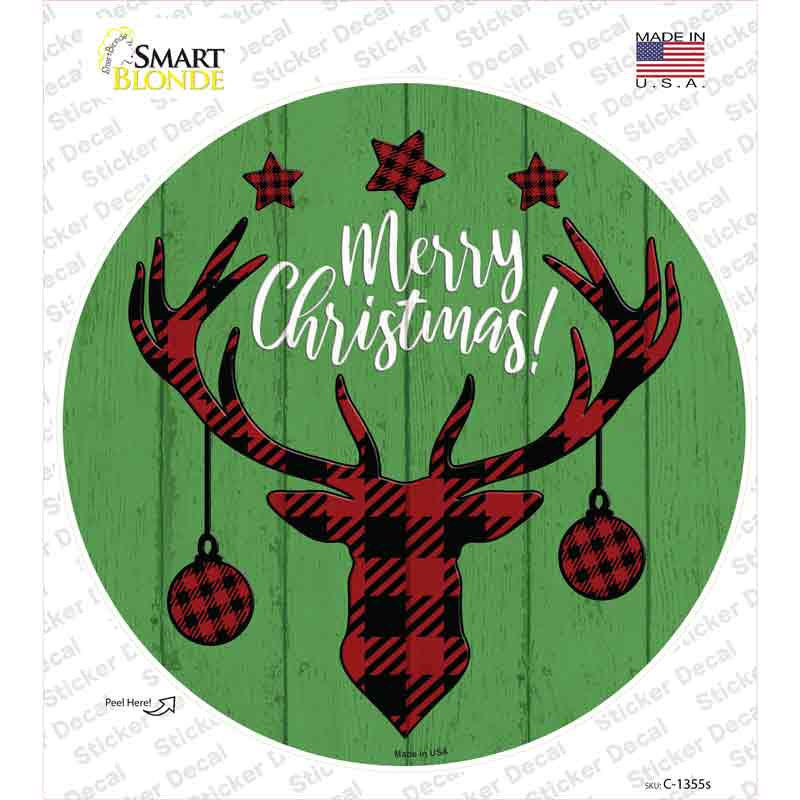 Merry Christmas Reindeer Novelty Circle Sticker Decal