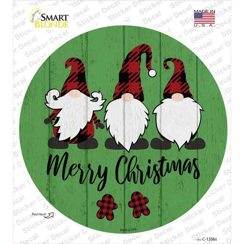 Merry Christmas Gnomes Novelty Circle Sticker Decal