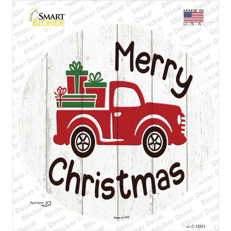 Merry Christmas Present Truck Novelty Circle Sticker Decal