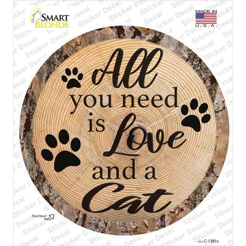 Love and a Cat Novelty Circle Sticker Decal