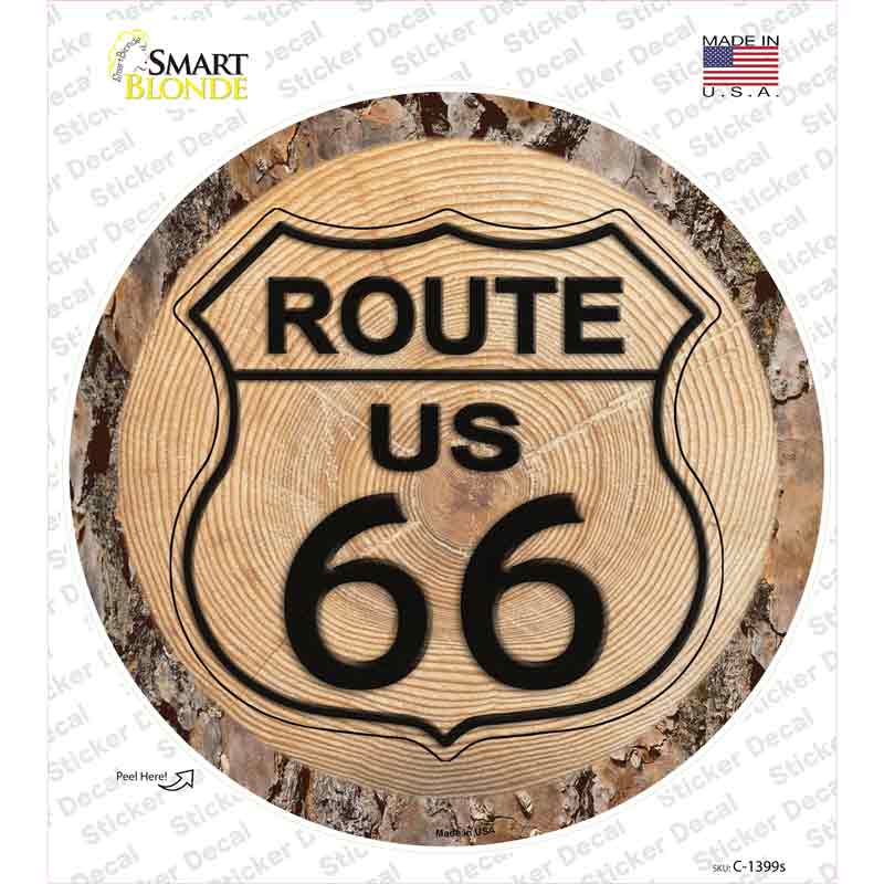 US Route 66 Wood Novelty Circle Sticker Decal
