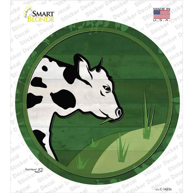 Cow Eating Grass Novelty Circle Sticker Decal