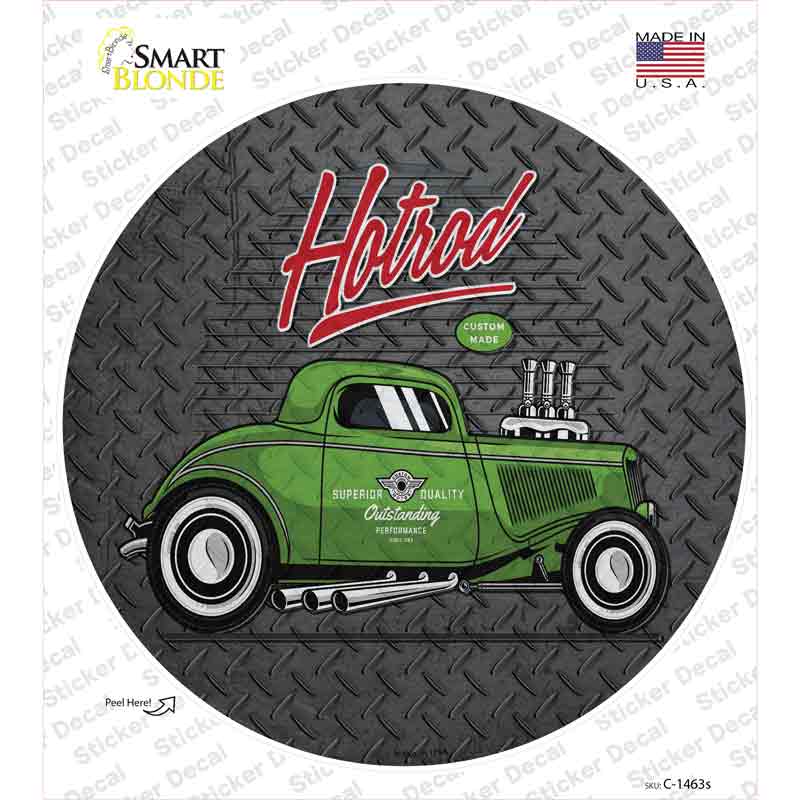 Green Hotrod Novelty Circle Sticker Decal