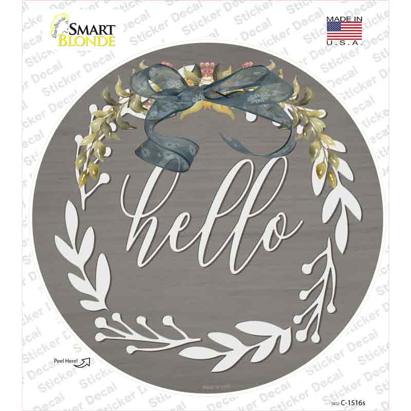Hello Wreath Novelty Circle Sticker Decal