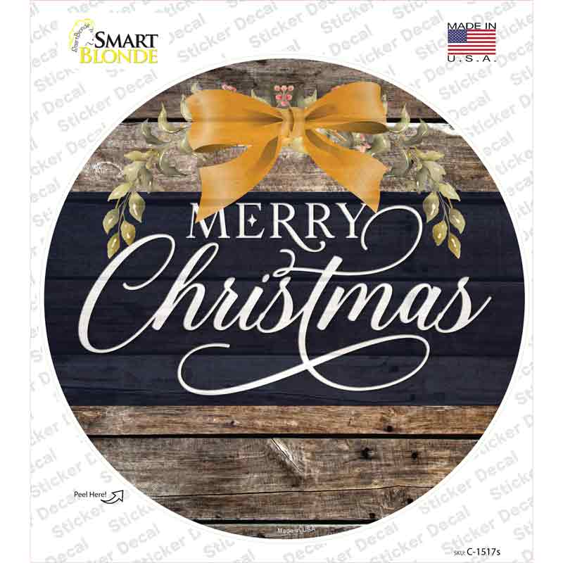 Merry Christmas Yellow Bow Novelty Circle Sticker Decal