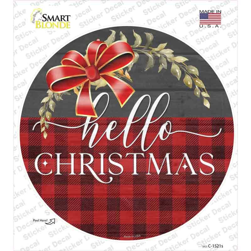 Hello Christmas Plaid Novelty Circle Sticker Decal