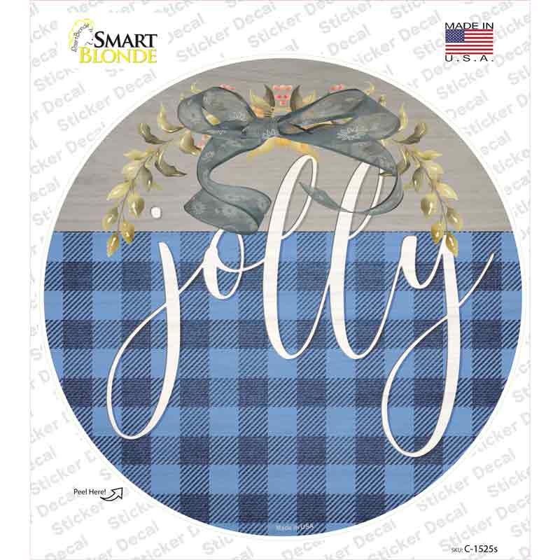 Jolly Blue Plaid Novelty Circle Sticker Decal