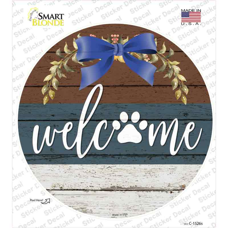 Welcome Paw Wreath Novelty Circle Sticker Decal