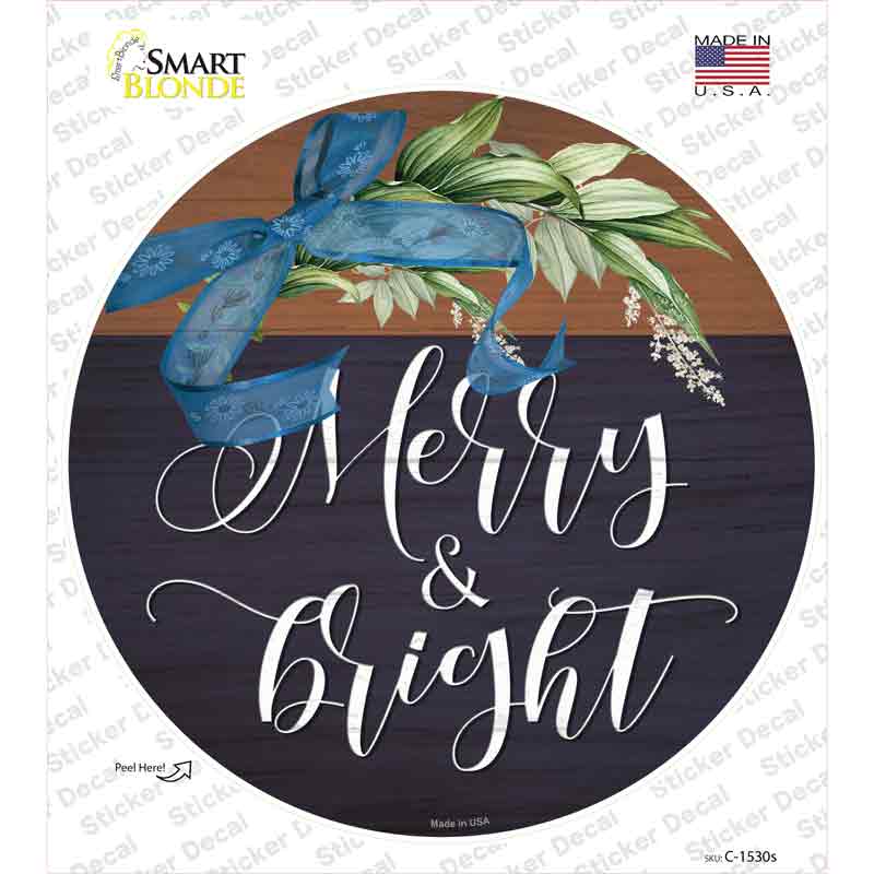 Merry And Bright Bow Wreath Novelty Circle Sticker Decal