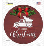 Merry Christmas Truck Red Novelty Circle Sticker Decal
