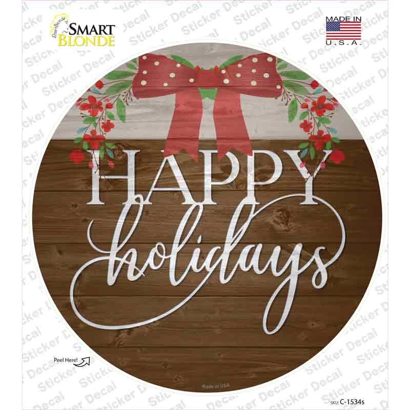 Happy Holidays Bow Wreath Novelty Circle Sticker Decal