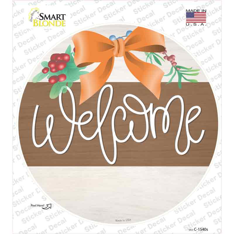 Welcome Bow Wreath Novelty Circle Sticker Decal