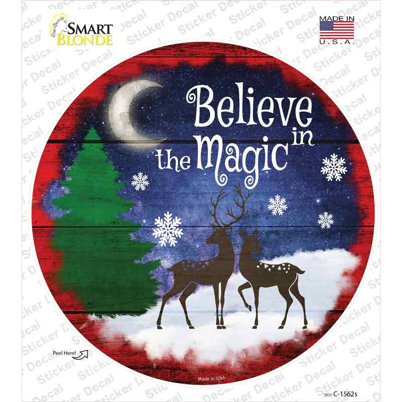 Believe in Magic Reindeer Novelty Circle Sticker Decal