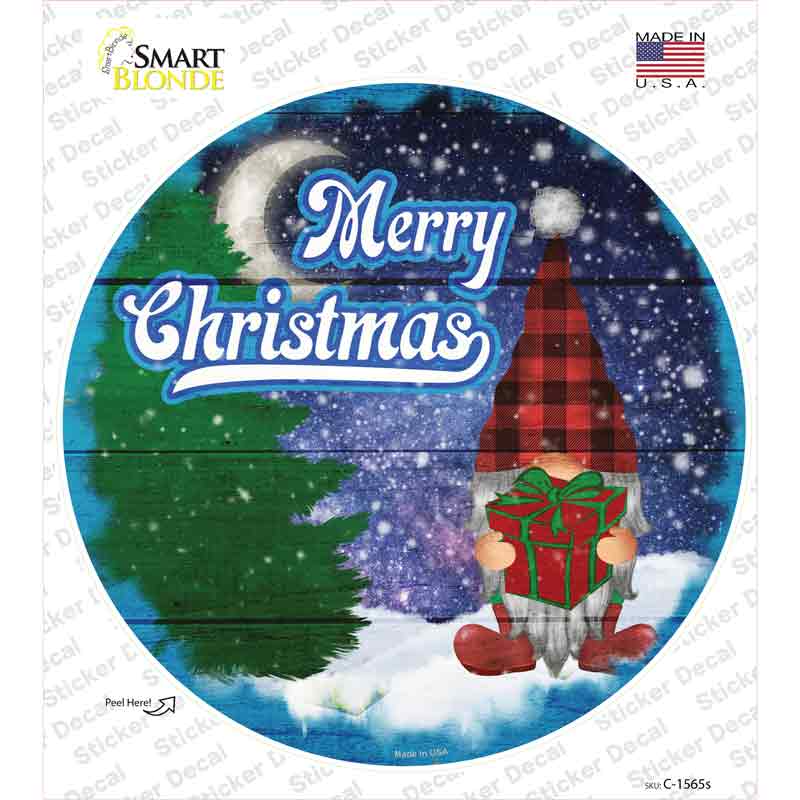 Merry Christmas Gnome Novelty Circle Sticker Decal