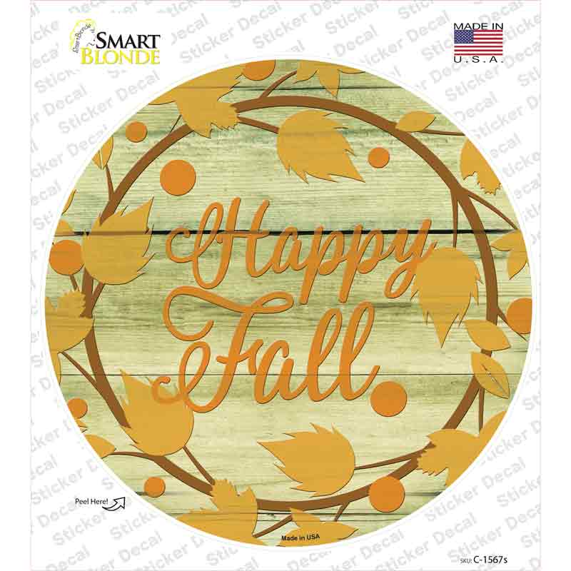 Happy Fall with Leaves Novelty Circle Sticker Decal