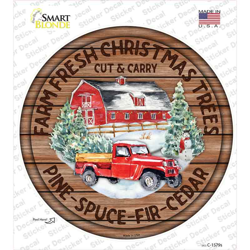 Farm Fresh Christmas Trees Red Novelty Circle Sticker Decal
