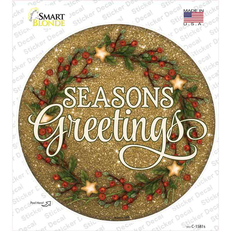Seasons Greetings Glitter Novelty Circle Sticker Decal