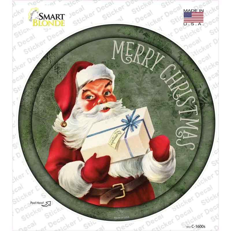 Merry Christmas with Present Novelty Circle Sticker Decal