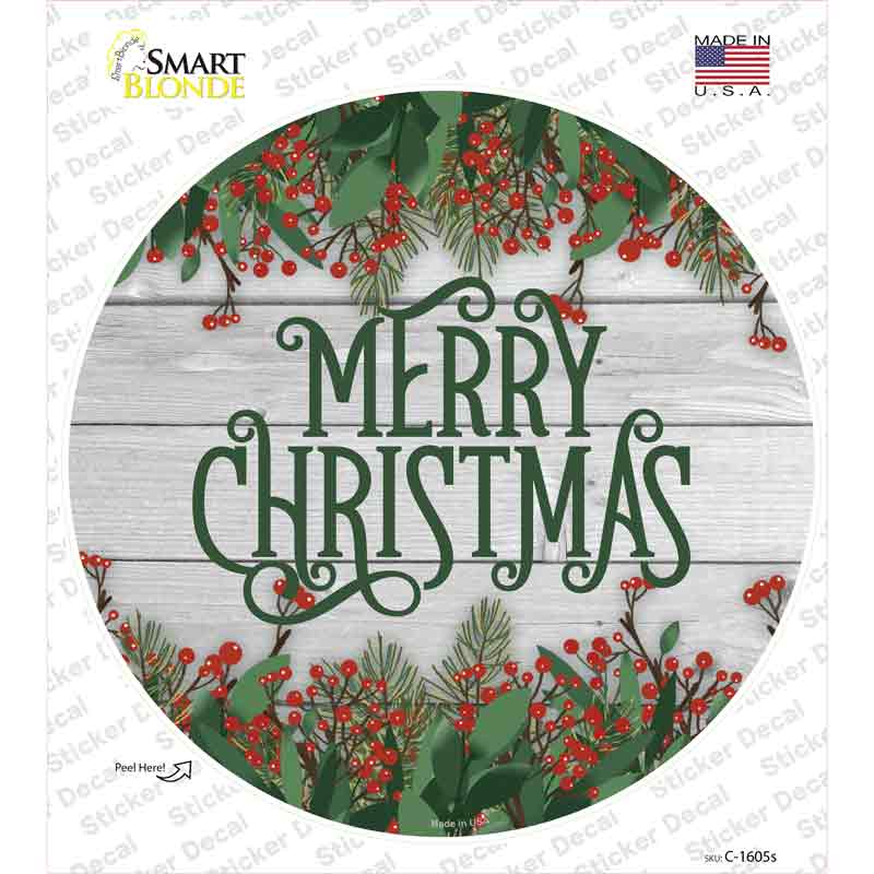 Merry Christmas Green Novelty Circle Sticker Decal
