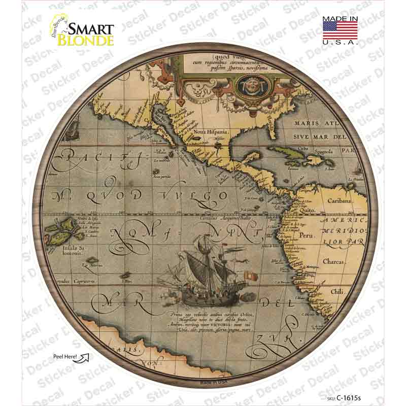 Pacific Ocean Map Novelty Circle Sticker Decal