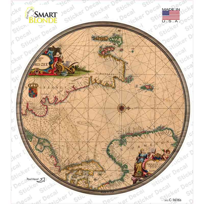 North Sea Map Novelty Circle Sticker Decal