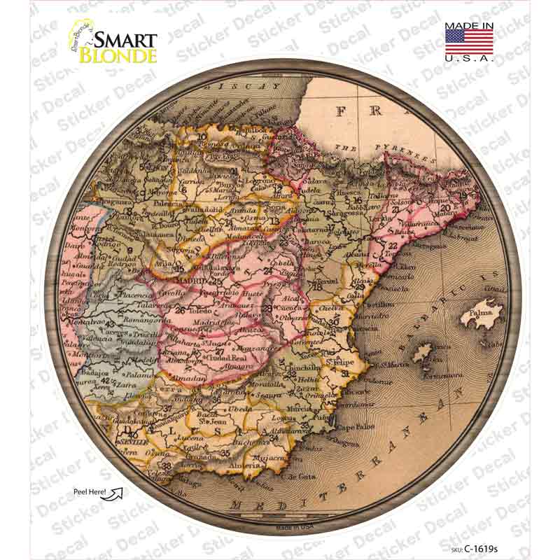 Spain Map Novelty Circle Sticker Decal