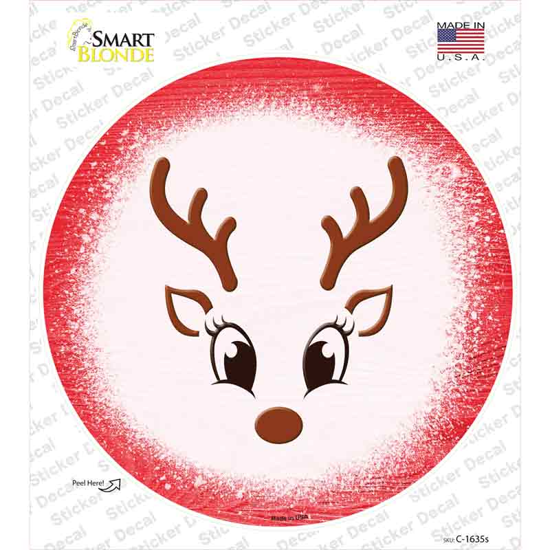 Red Reindeer Face Novelty Circle Sticker Decal