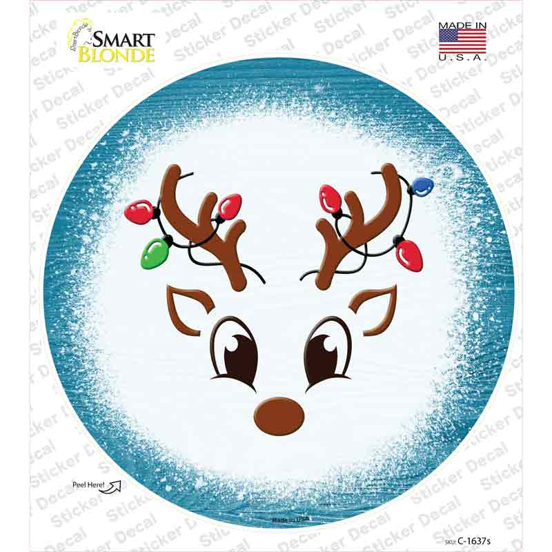 Blue Reindeer Face Novelty Circle Sticker Decal