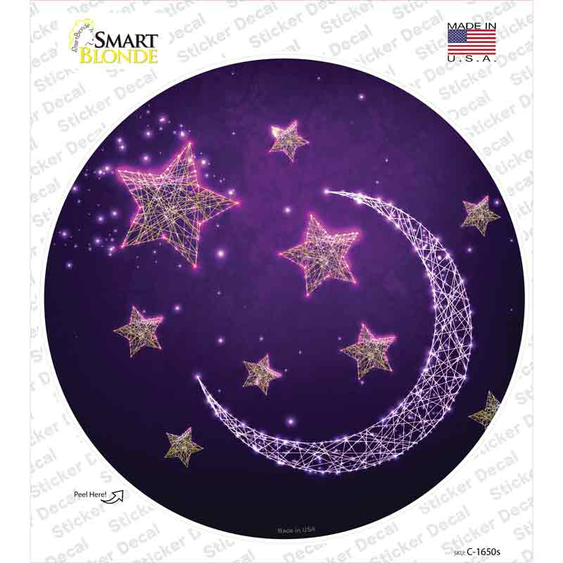 Moon and Stars Novelty Circle Sticker Decal