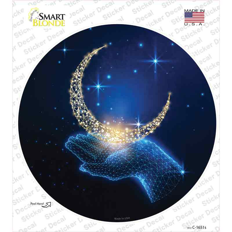 Moon In Hand Novelty Circle Sticker Decal