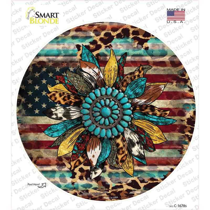 Turquoise Concho Sunflower Novelty Circle Sticker Decal