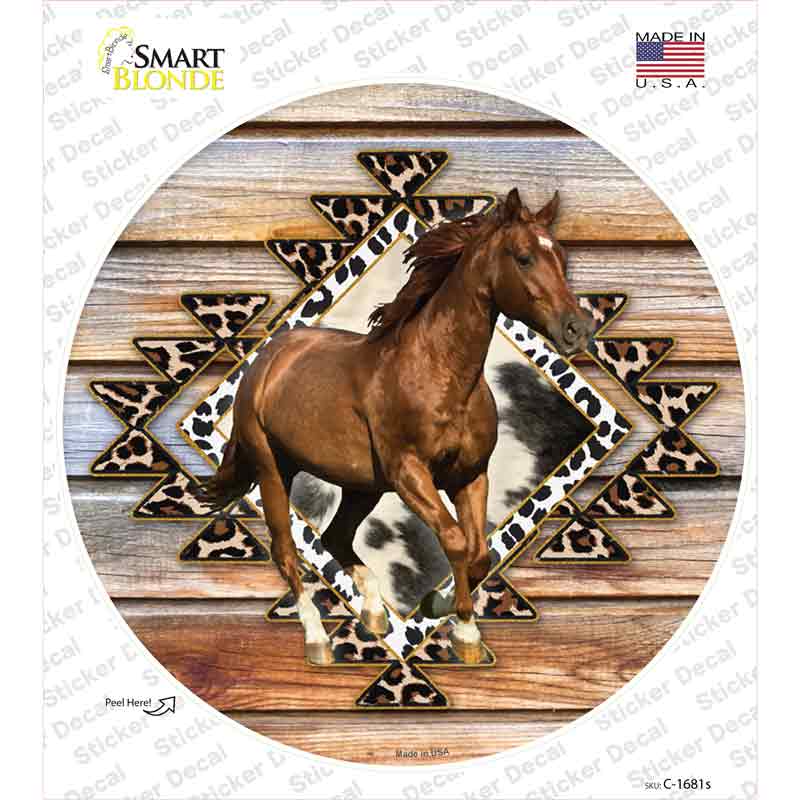 Horse On Aztec Print Novelty Circle Sticker Decal