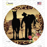 Cowboy With Horse Silhouette Novelty Circle Sticker Decal