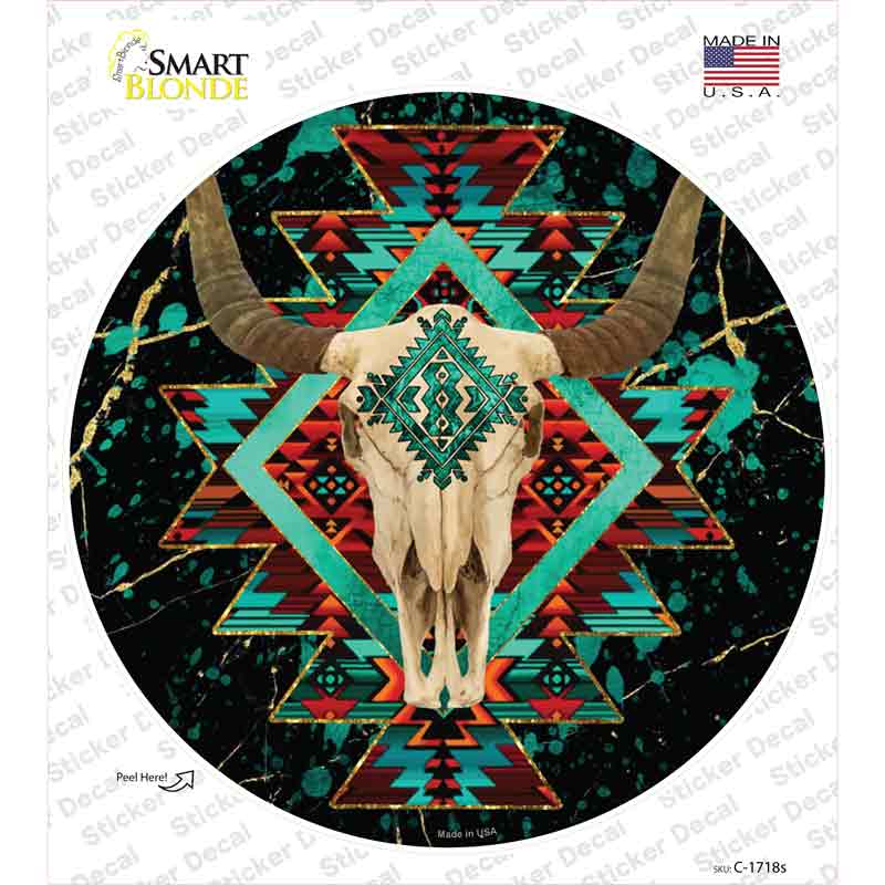 Cow Skull Dark Aztec Novelty Circle Sticker Decal