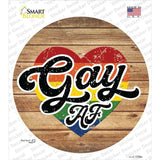 Gay AF Heart On Wood Novelty Circle Sticker Decal