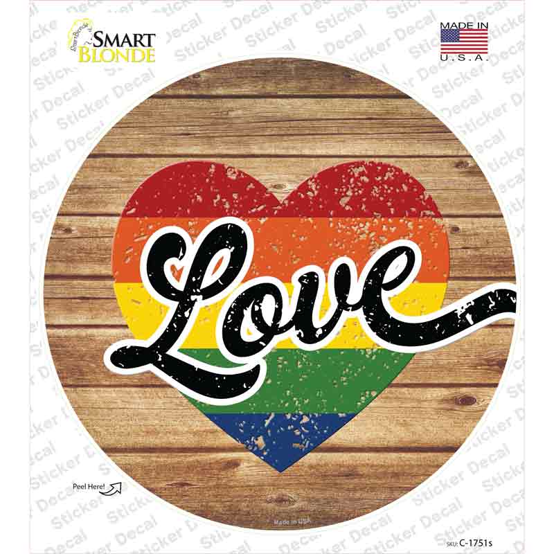 Love Heart On Wood Novelty Circle Sticker Decal